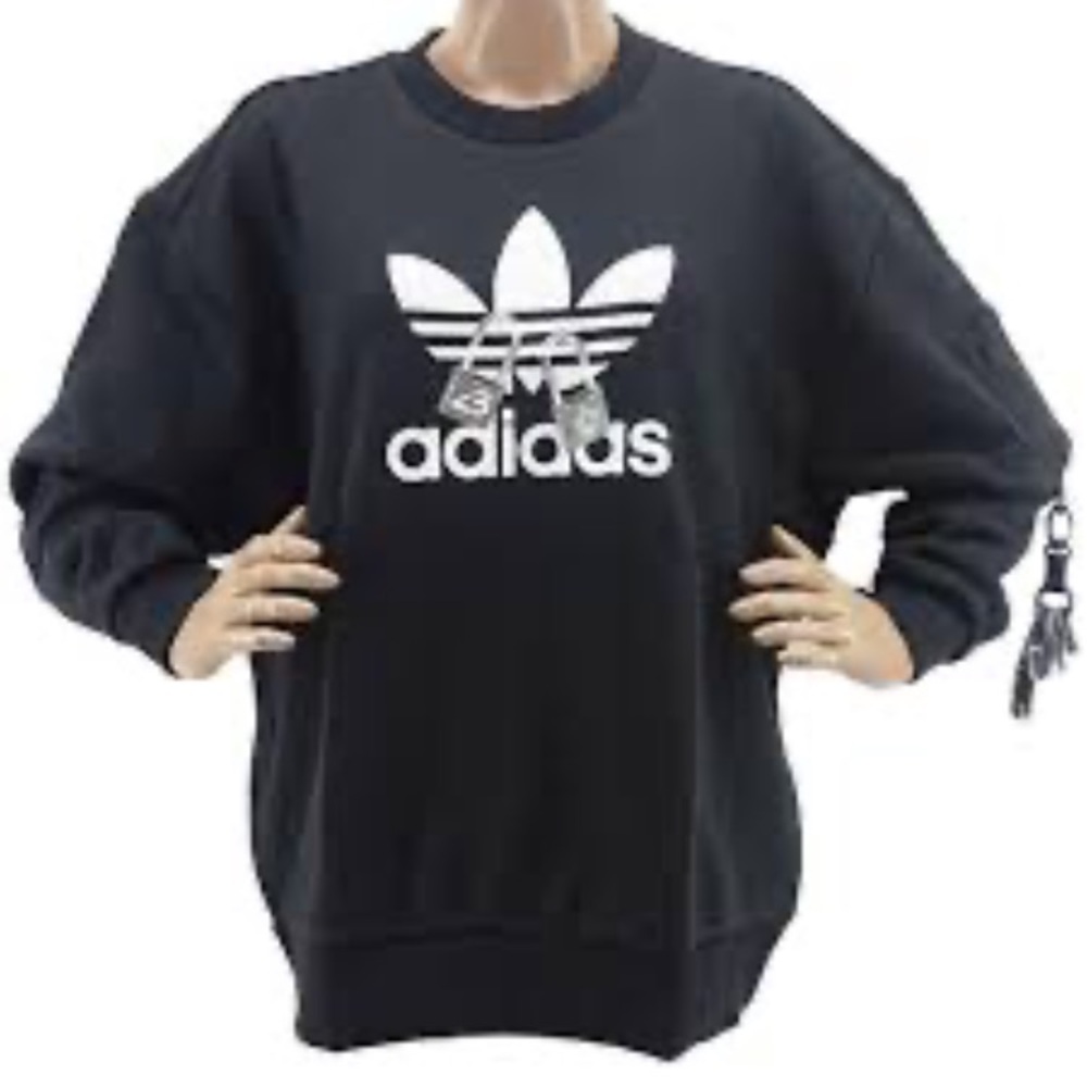 New Adidas Love Heart Sweatshirt Crew Neck Black S Oversized Fit Cotton Wedding